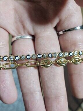 18k Gold Filled Evil Eye Link Bracelet Duo